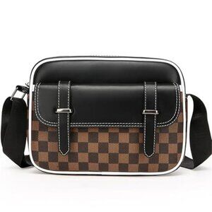 Black & Brown Check Crossbody Bag for Men